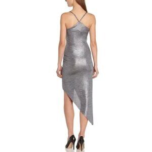 BCBGeneration Silver Shimmer Metallic Asymmetrical Ruched Dress Size Medium